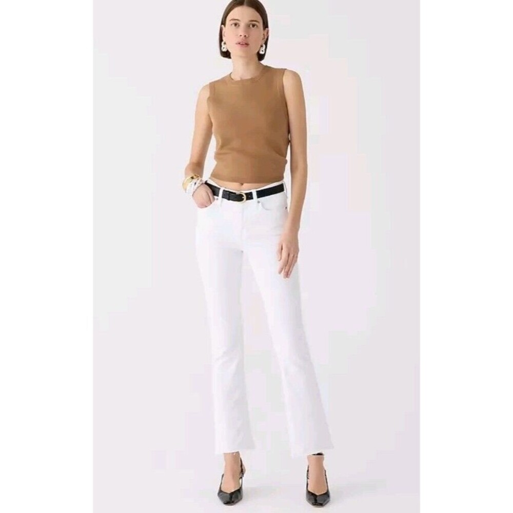 J.Crew Billie 9" demi-boot Mid-Rise Raw Hem Crop Jeans White Wash Size 24P NWT
